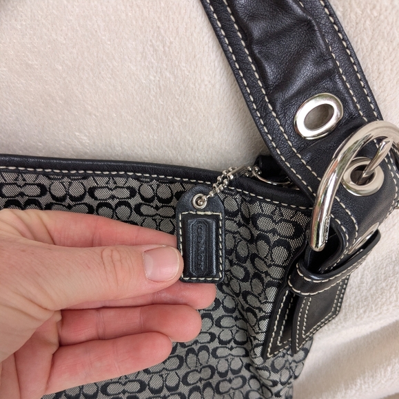 Coach Hobo Bag Signature Mini C Logo Black Gray Canvas Leather Jacquard Shoulder - Picture 5 of 11